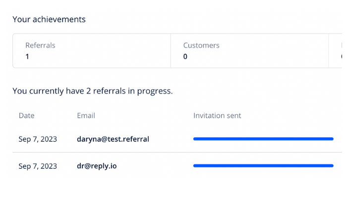 Check the statistics section with all your achievements related to the referral program.