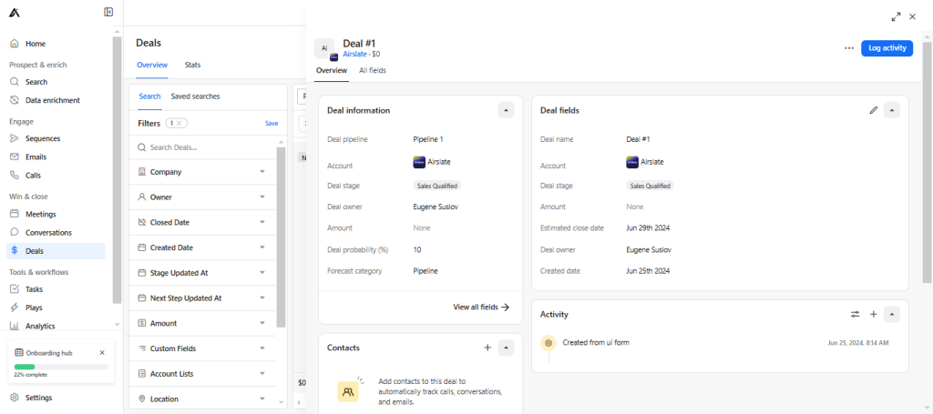 Deal management is better in apollo vs instantly