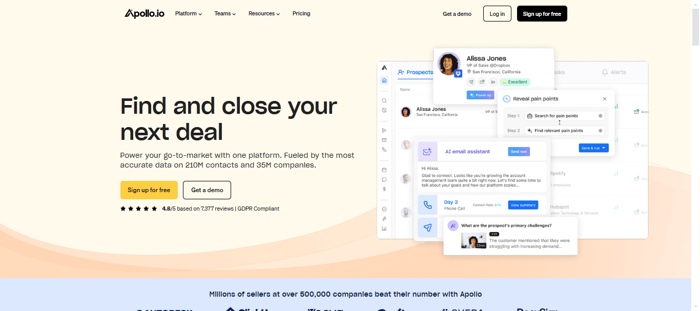 Apollo.io, one of the free prospecting tools