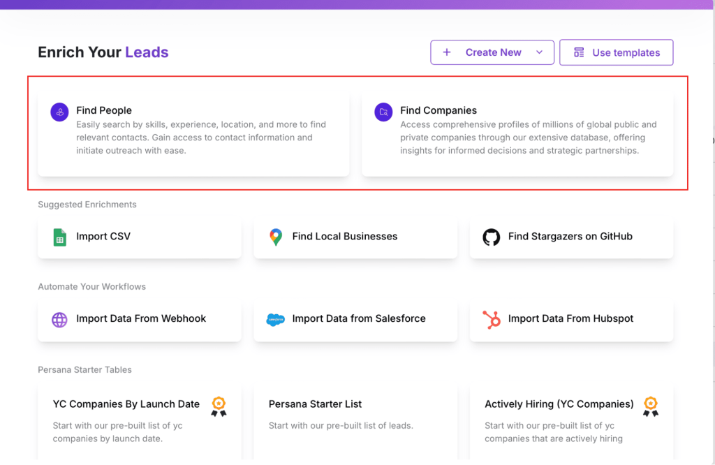 Choose Find People or Find Company to start searching for leads.