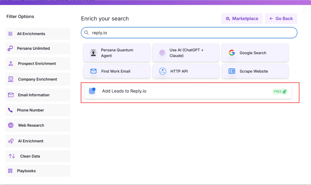 Click Add Leads to Reply.io.