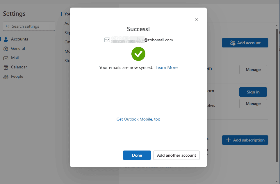 Click on Continue and wait for Outlook to connect with your third-party email client.