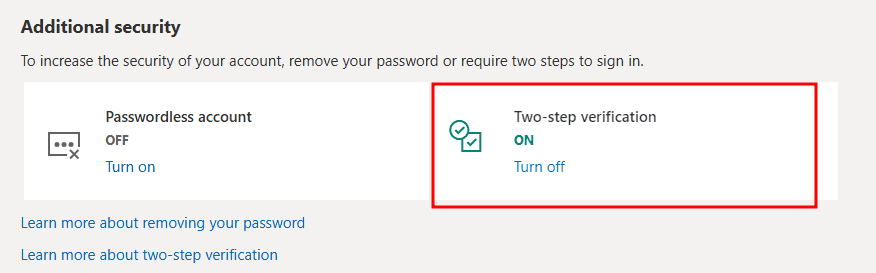 Click on turn on two-step verification. Y