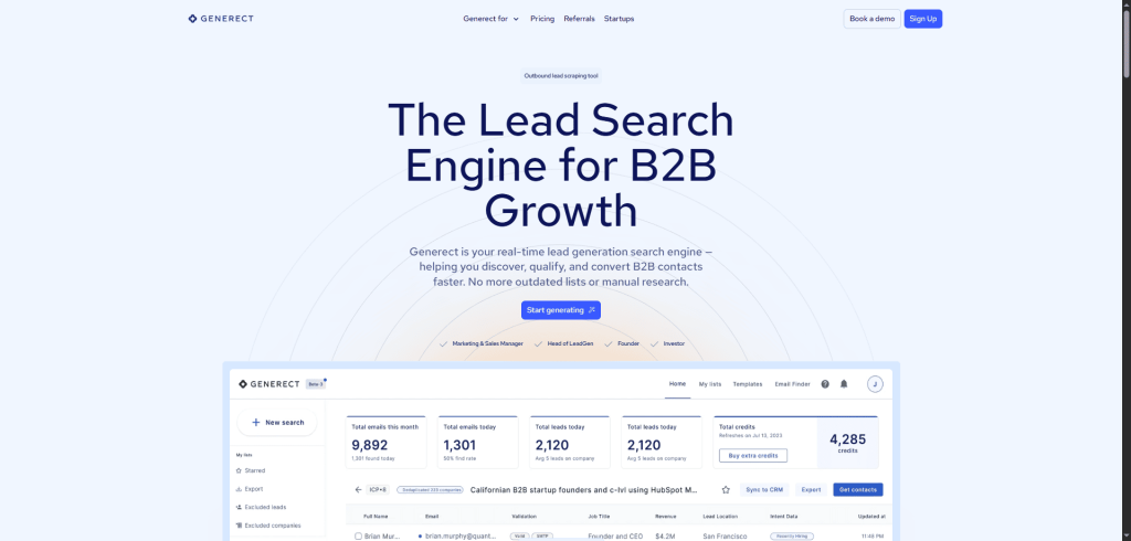 b2b lead enrichment with Generect