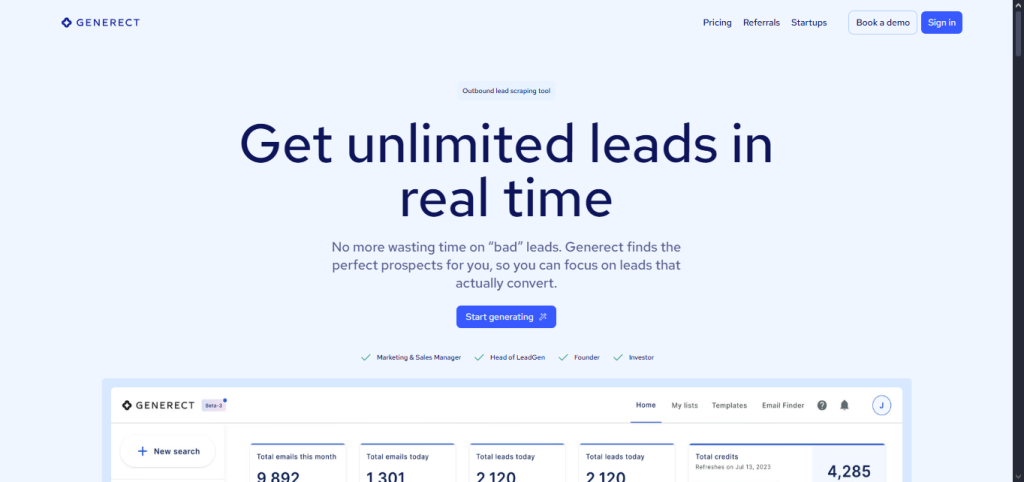 Generect as an AI prospecting tool