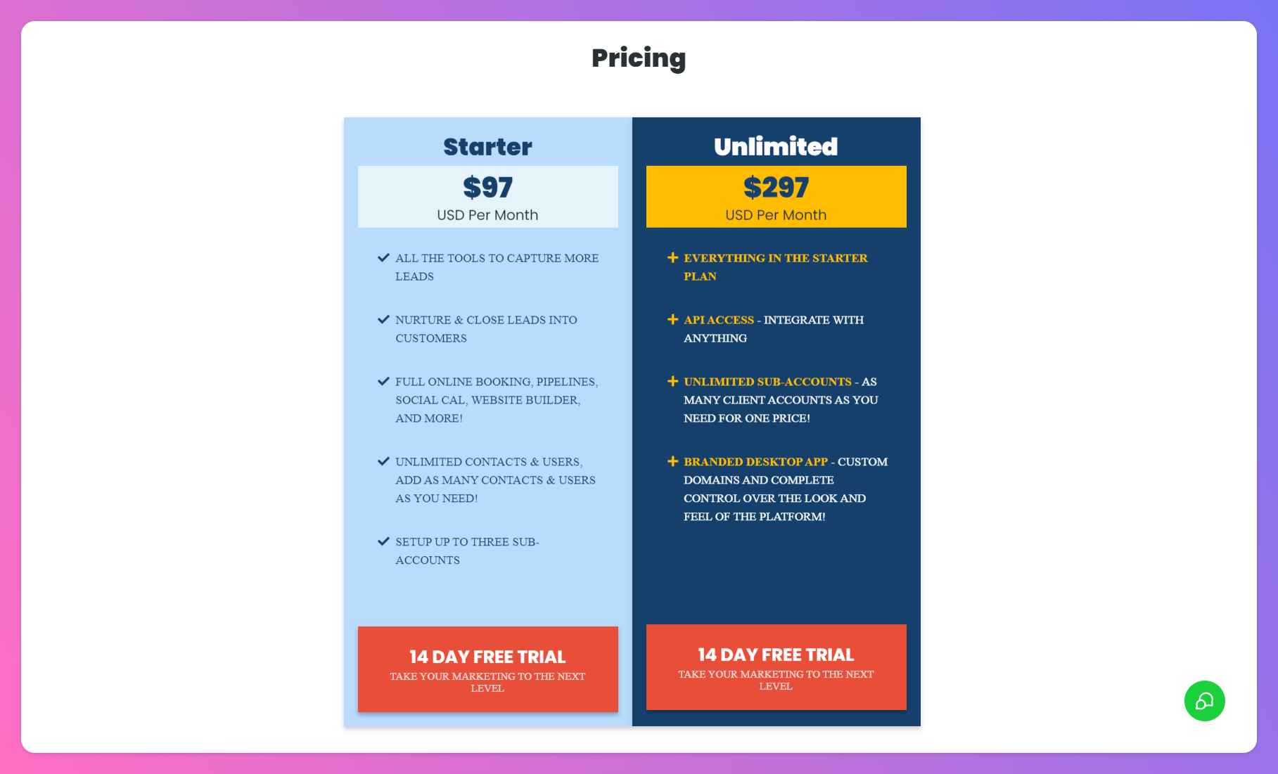 gohighlevel pricing