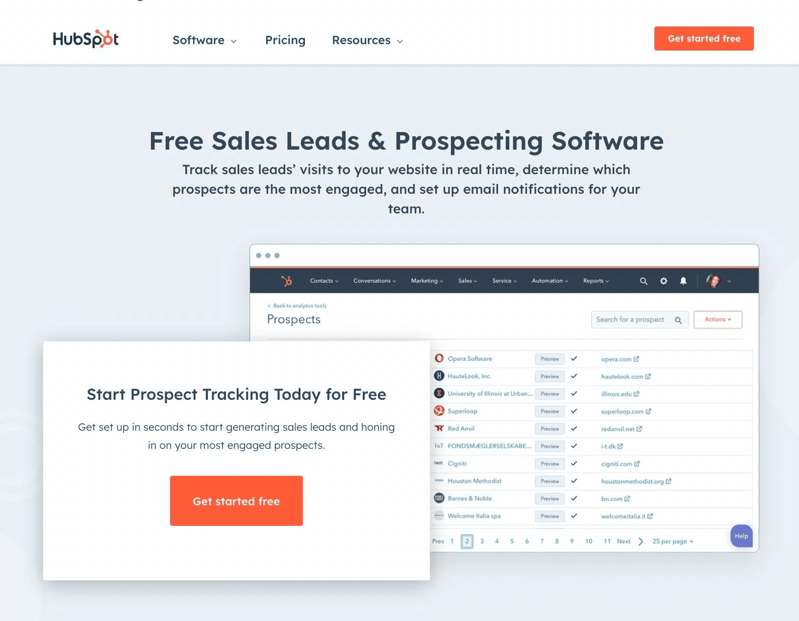 HubSpot Sales Hub, one of the free prospecting tools