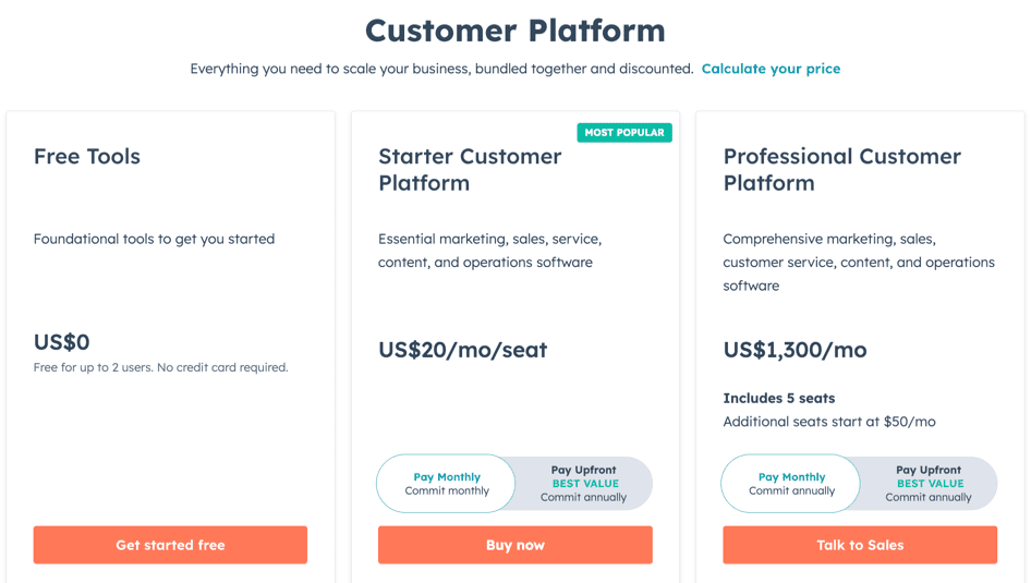 HubSpot pricing