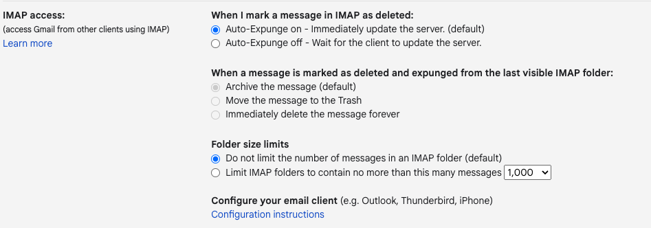 IMAP access section,