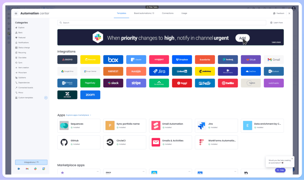 Native integrations in all of Monday.com pricing