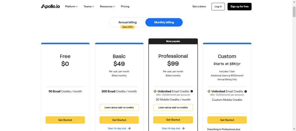 apollo.io pricing
