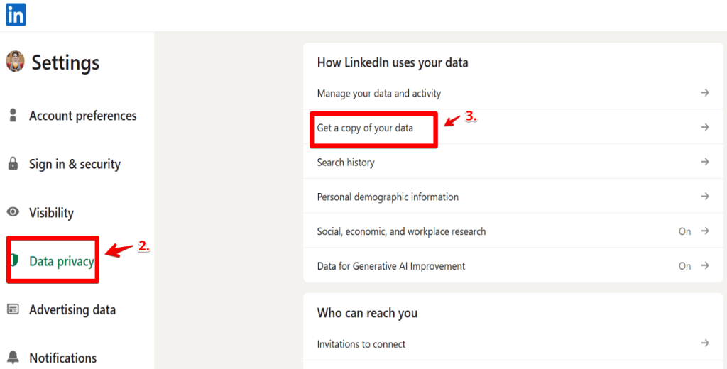 Step 4 Click “Data Privacy” in the left-hand menu