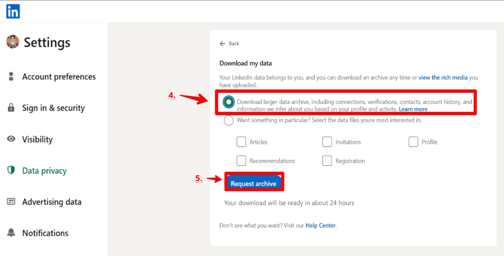 Step 6 Confirm your selection and request archive