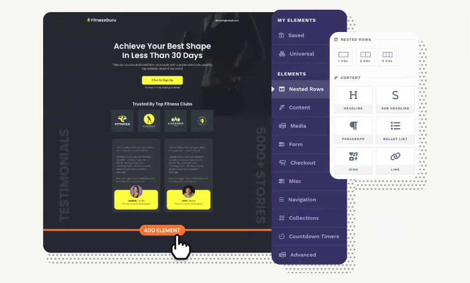 Websites (+ landing pages) as a click funnel feature