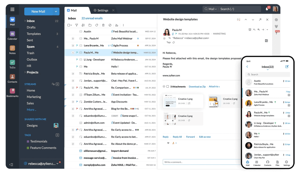 different types of email providers with zoho mail