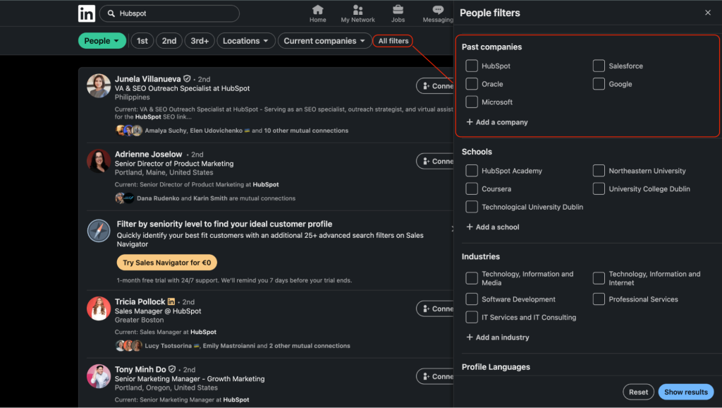 linkedin search the way of how to find a list of employees at a company