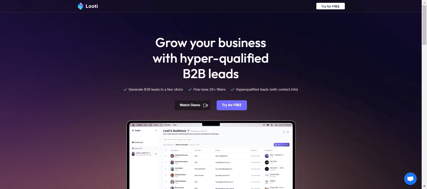 looti, one of the ai prospecting tools